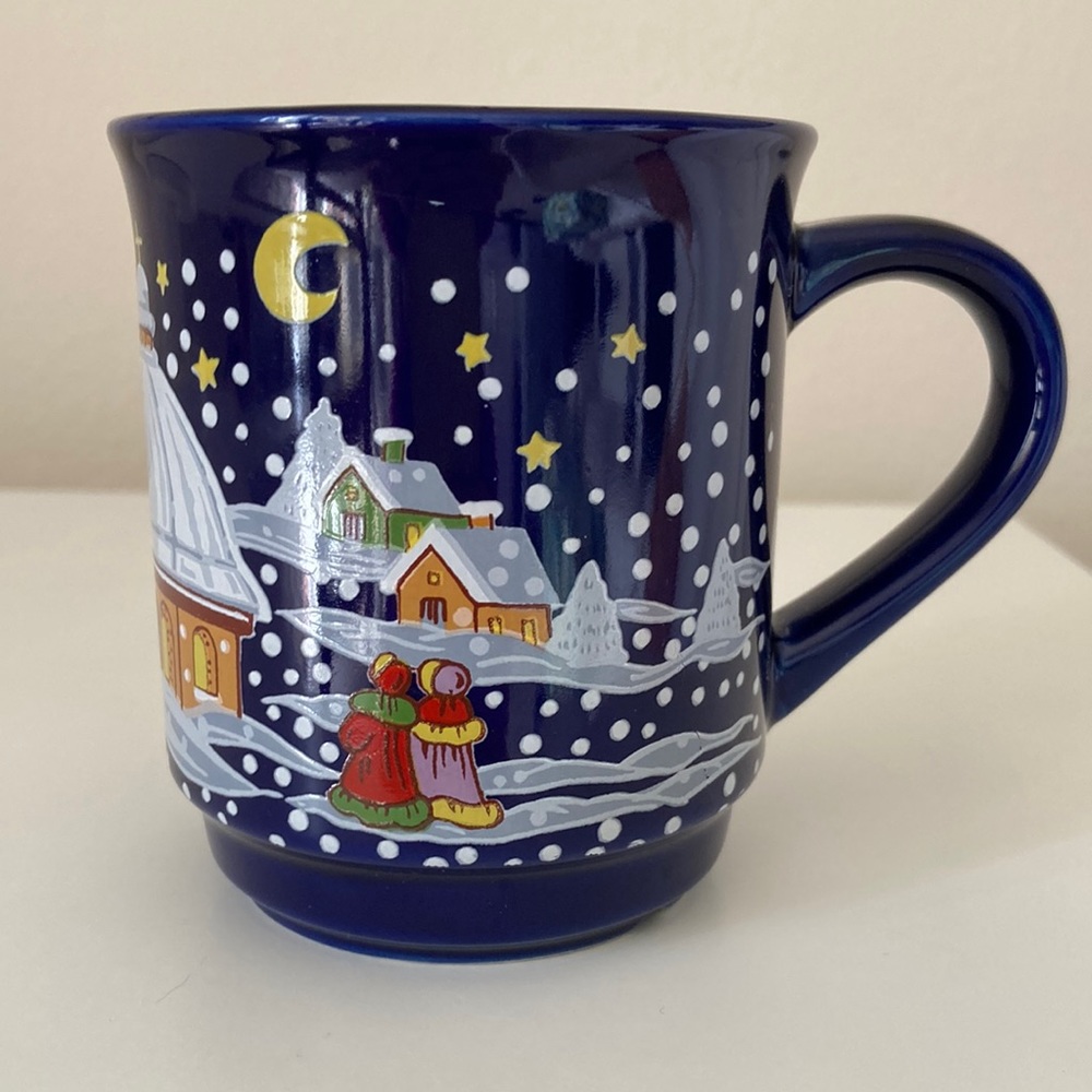 Christmas Holiday Winter Cobalt Blue Vintage German .21 Coffee Tea Mug Cup